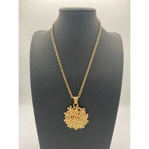 RFM Gold Floral Pendant Necklace With Intricate Design & Rhinestones